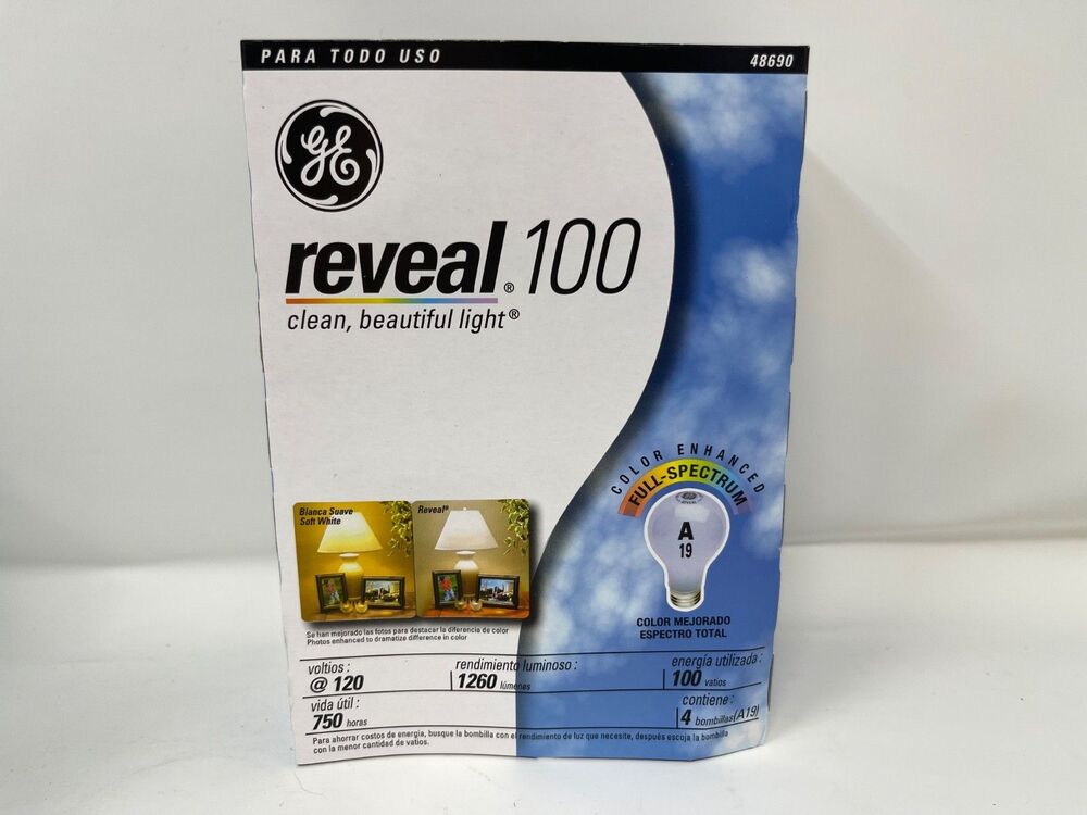 GE Reveal 100 Watt Light Bulbs Pack of 4 ~New In Box~ Rare ~ Discontinued NOS